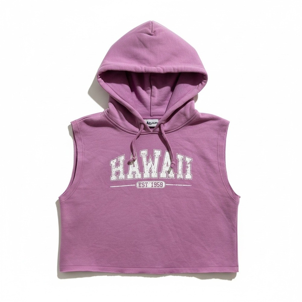Abound Womens Purple Sleeveless Hawaii Graphic Cropped‎ Hoodie Size S